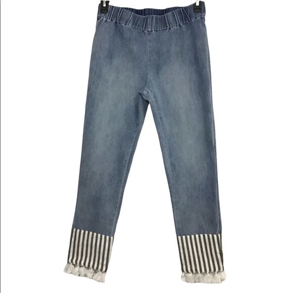 Soft Surroundings Pull-On Fringe Hem Crop Jeans - Picture 1 of 8